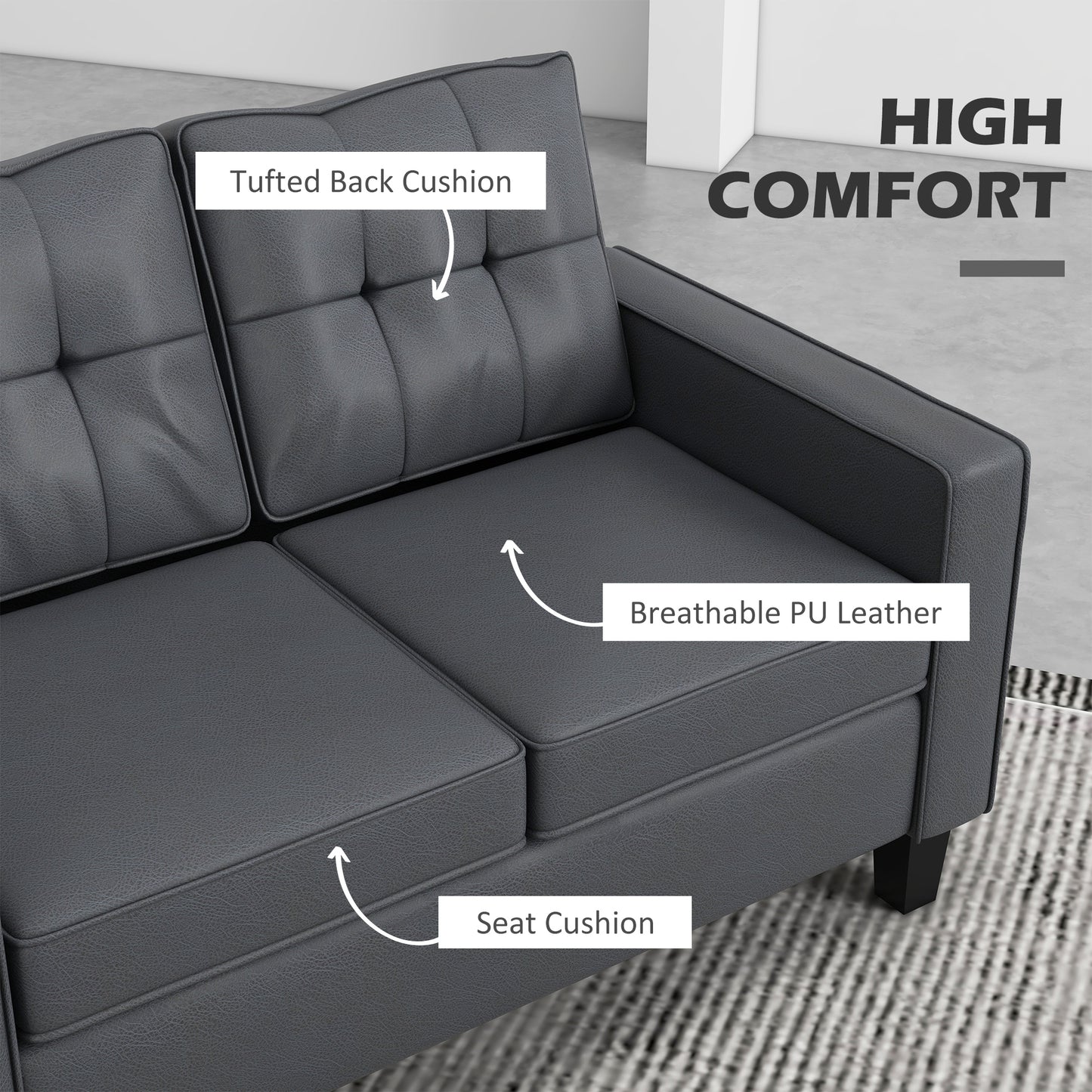 HOMCOM 51" PU Leather Loveseat, Upholstered Double Sofa Couch with Armrests, Tufted Backrest, Pocket Spring and Sponge Padded Cushion for Living Room, Bedroom, Home Office, Brown