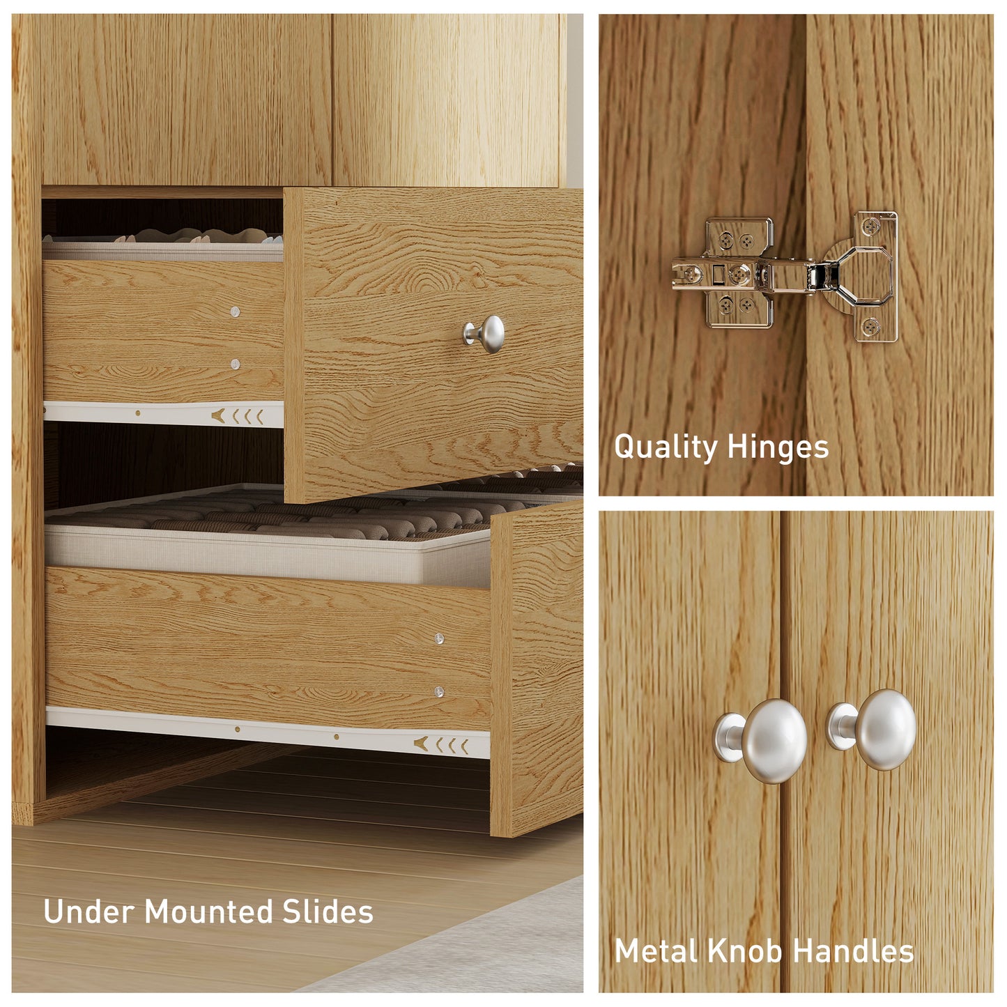 HOMCOM Modern Wardrobe Closet Armoire with 2 Drawers and Hanging Rod, Clothes Storage Organizer for Bedroom, Natural Wood
