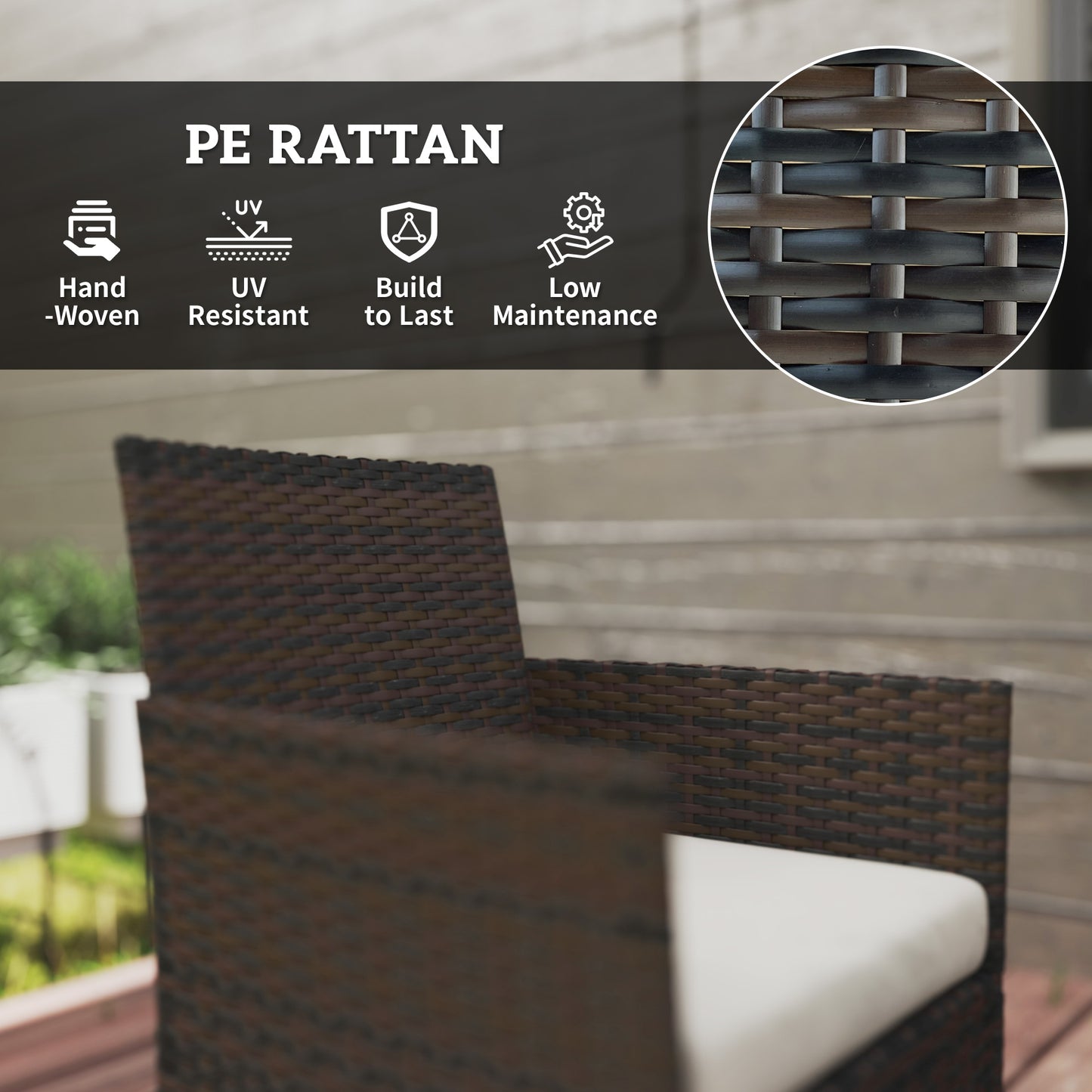 Outsunny 4 Pieces Wicker Outdoor Balcony Furniture Set Rattan Patio Furniture Set with Loveseat Chairs Glass Coffee Table Beige