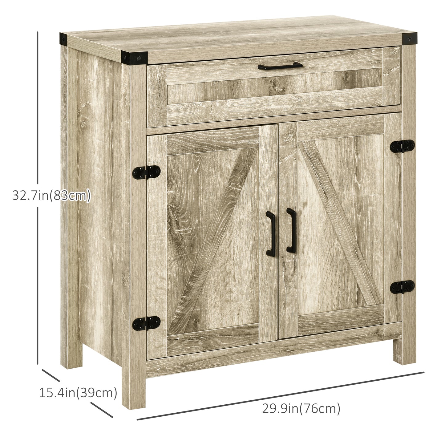 HOMCOM Farmhouse Kitchen Storage Cabinet, Sideboard Buffet Cabinet with 2 Rustic Barn Doors and Drawer, Oak