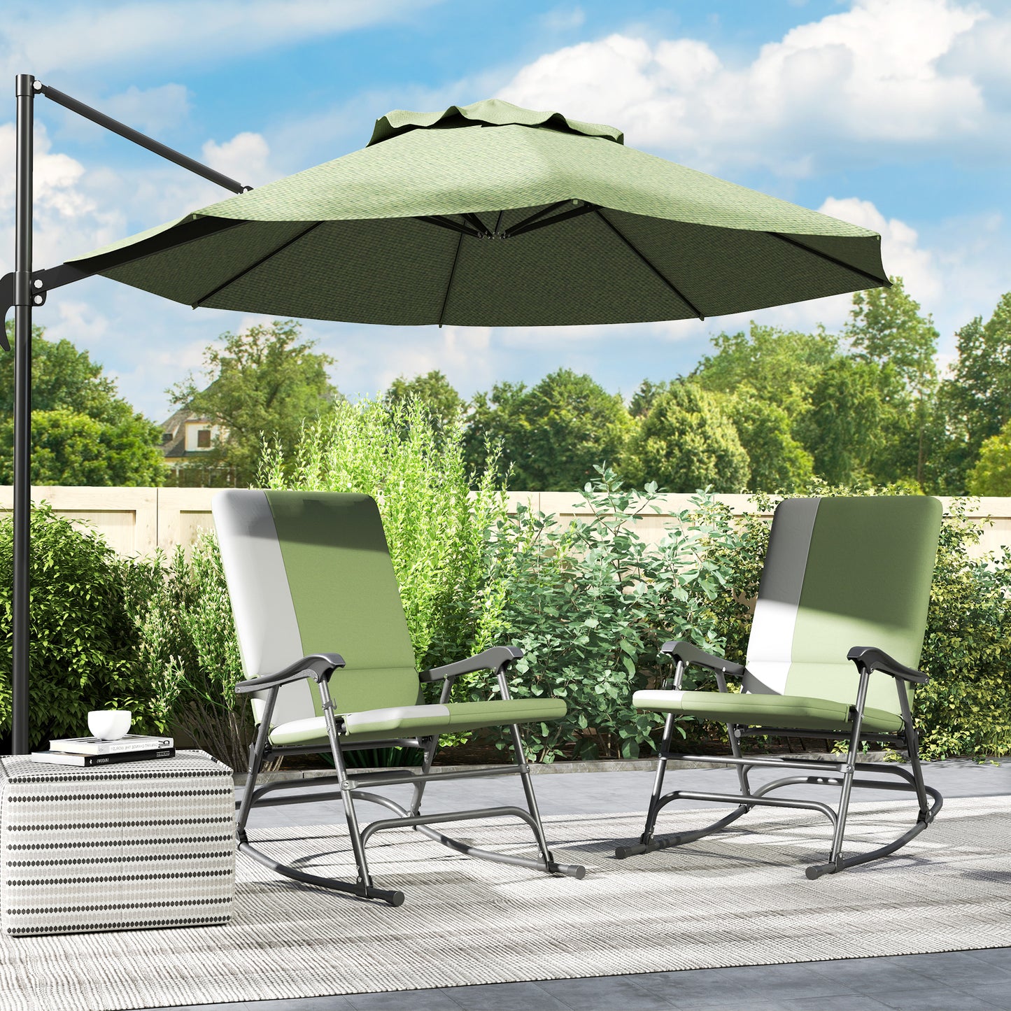 Outsunny Folding Rocking Chair Set, Oversized Outdoor Rocking Chair with 400 lbs Capacity, Wide Seat, Padded High Back, Green