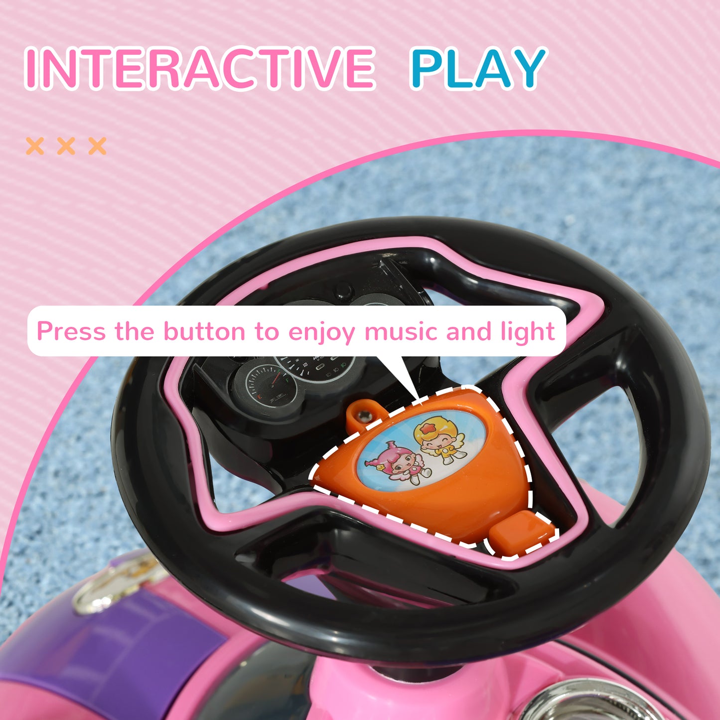 Qaba Baby Push Car with Music, Horn, Light, Dark Blue