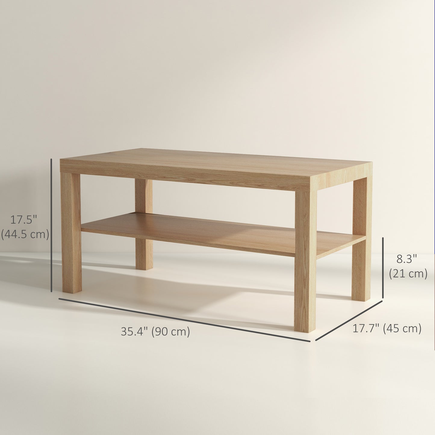 HOMCOM 2 Tier Coffee Table with Storage Shelf, Rectangular Center Table for Living Room, Home Office Furniture Walnut