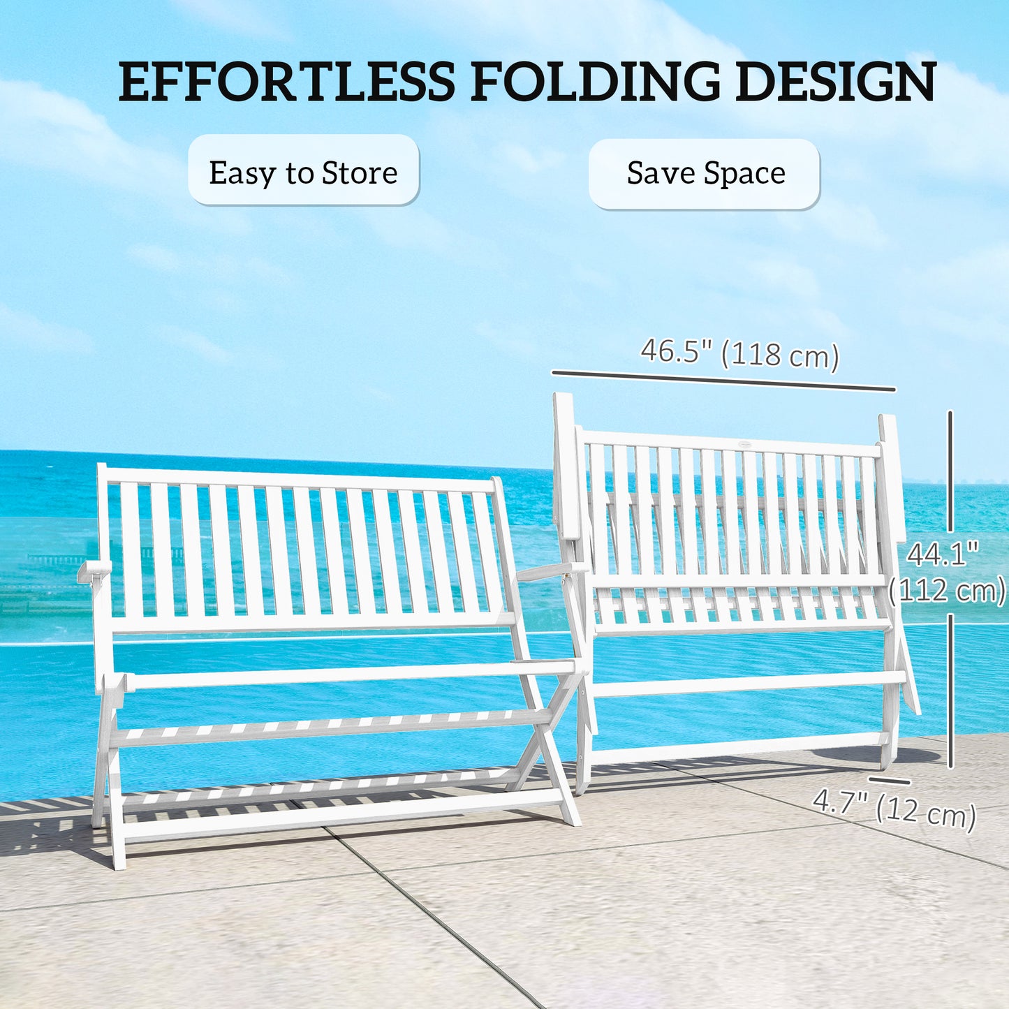 Outsunny 46.5" Foldable Wood Outdoor Bench with Backrest and Armrests for Outdoors, Patio, Porch, Park, Teak