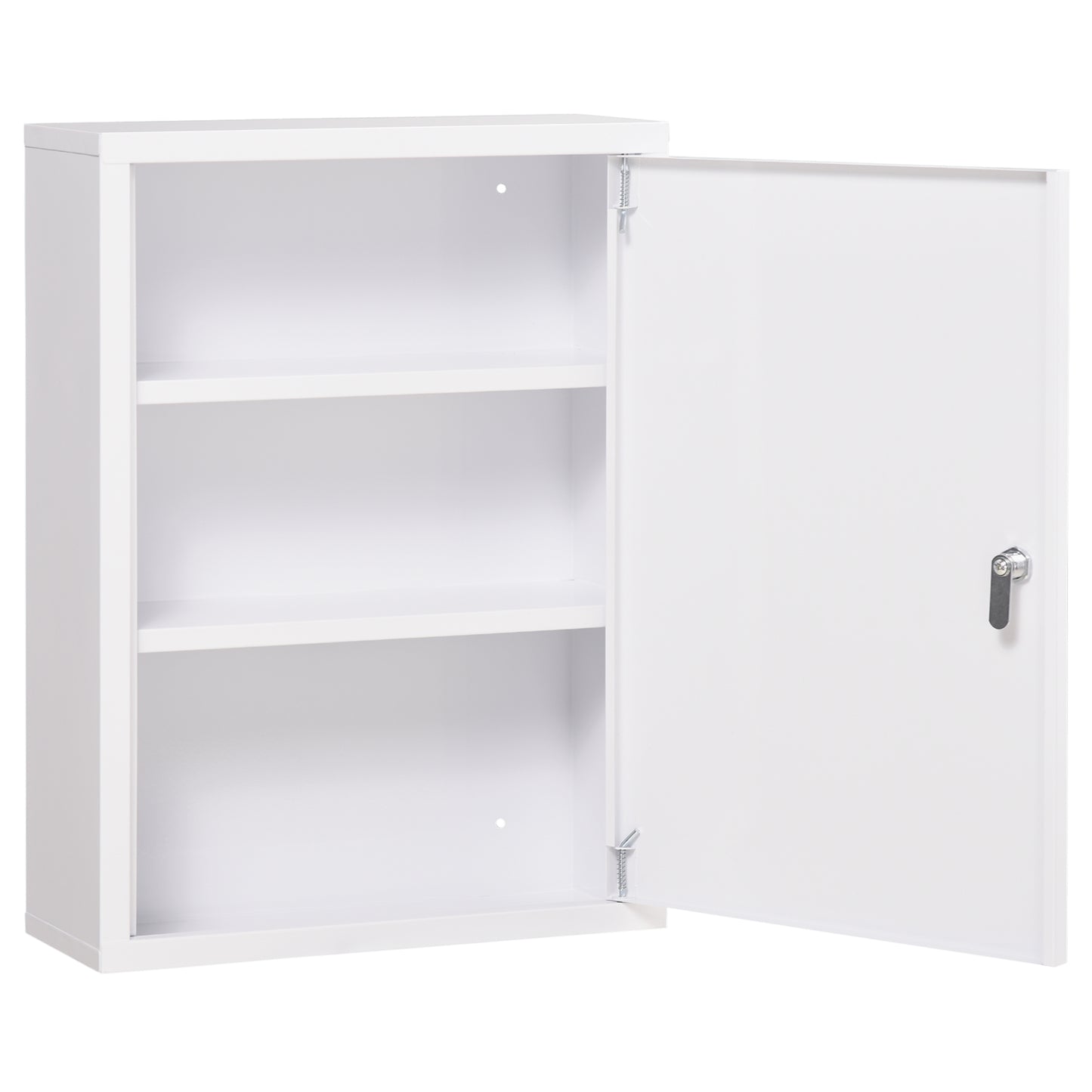 kleankin Lockable Medicine Cabinet, 3 Tier Steel Medical Wall Box with 2 Keys and Shelves for Bathroom, White