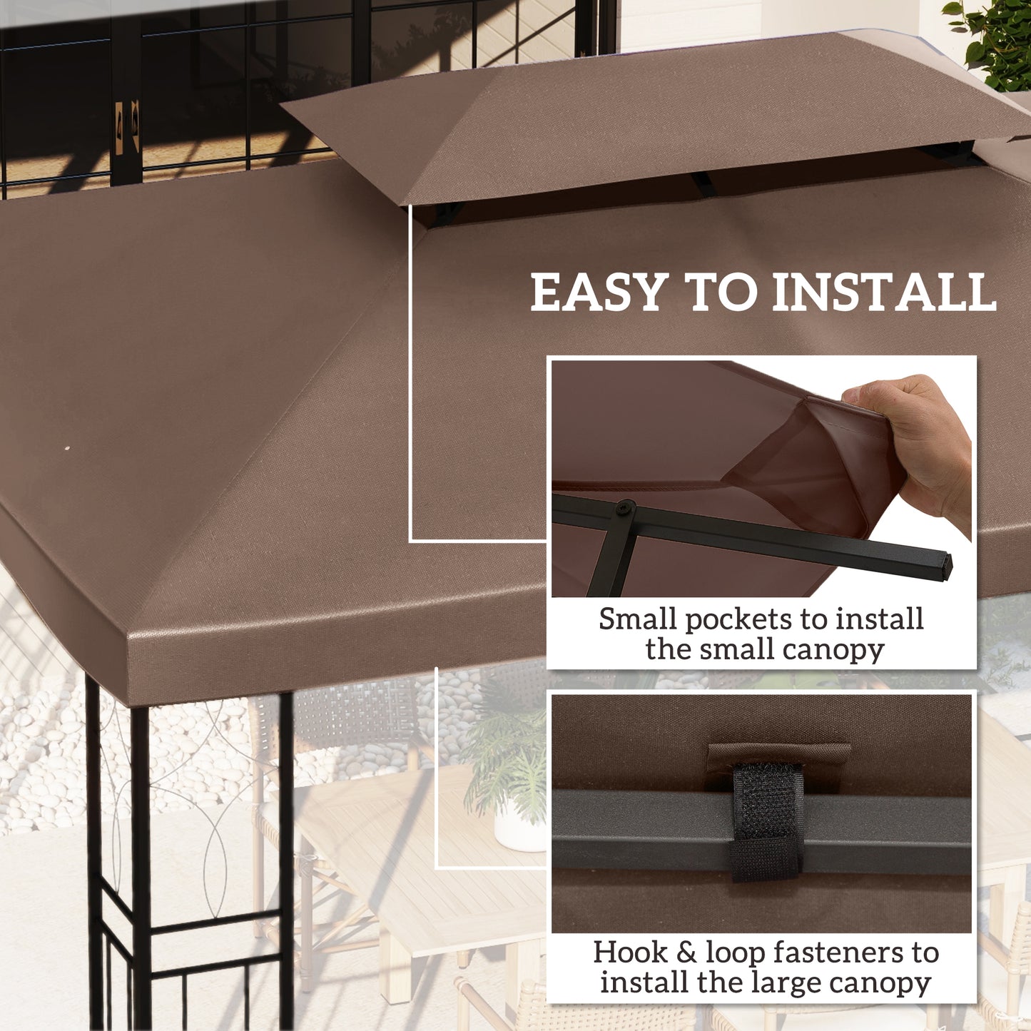Outsunny 13' x 10' Gazebo Replacement Canopy, 2 Tier Top Roof Garden Pavilion UV Cover, Brown (TOP ONLY)