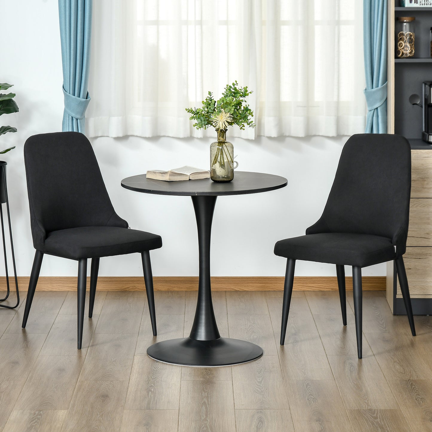 HOMCOM Modern Dining Chair Set of 2, Fabric Upholstered Side Chairs for Kitchen Living Room with Metal Legs, Black