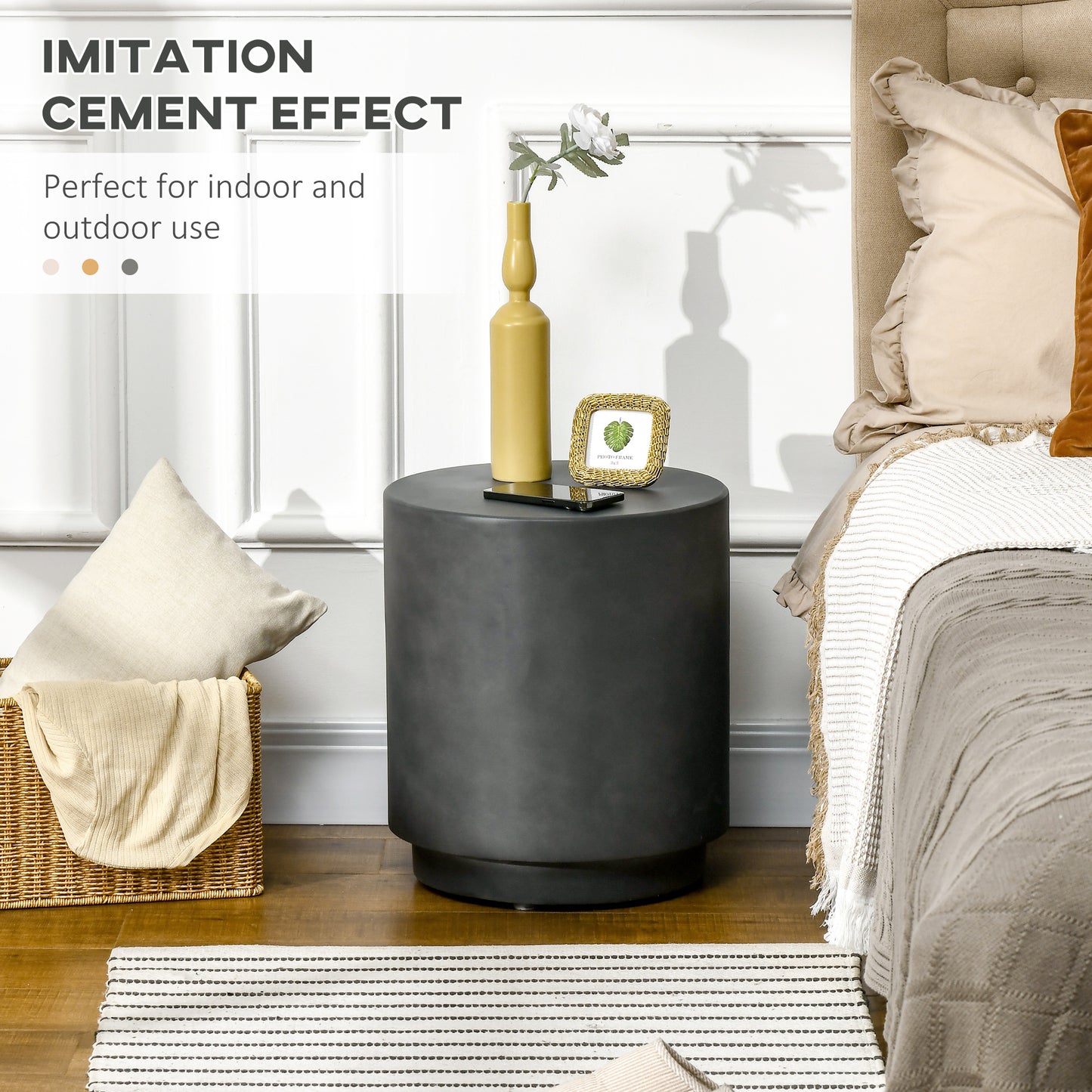 HOMCOM Terrazzo Finish Side Table, 17" Round End Table for Indoor and Outdoor, Charcoal Grey