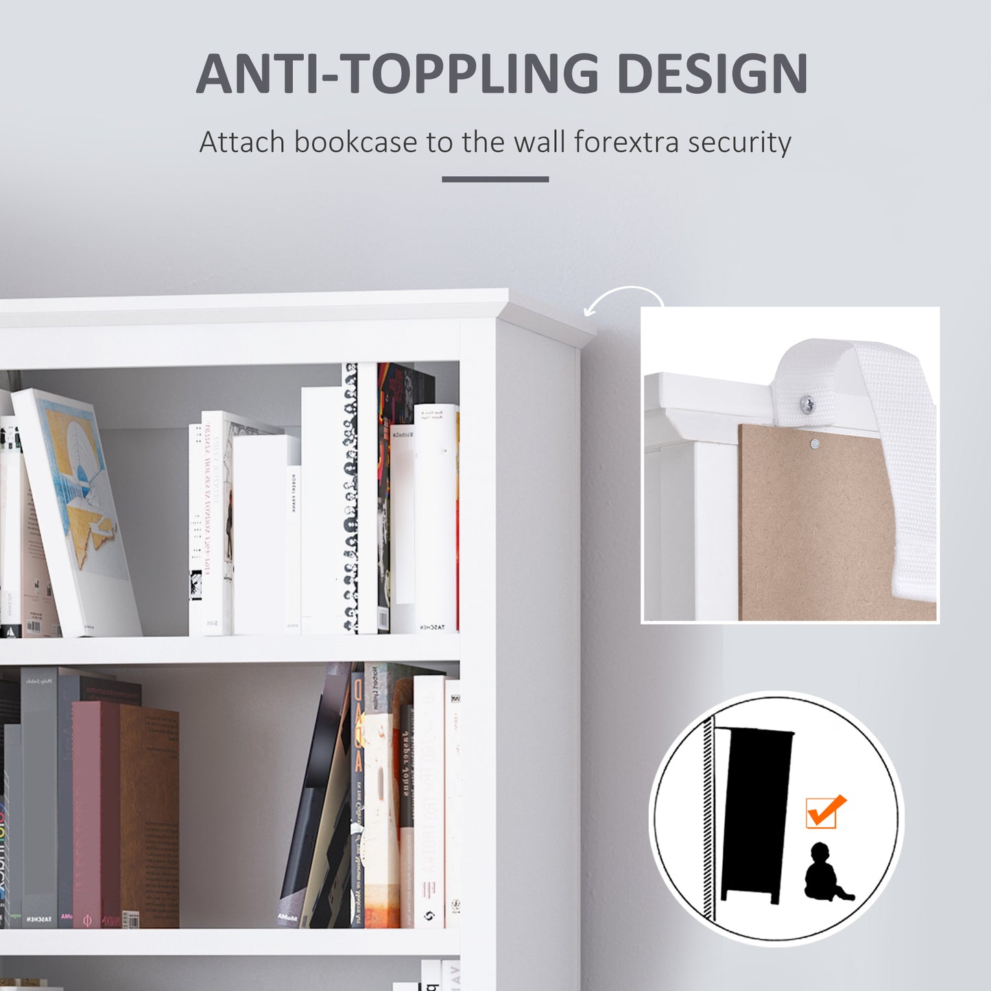HOMCOM Multifunctional Storage Cabinet Bookcase with Adjustable Shelves Display Rack for Study, Kitchen, Living Room, White