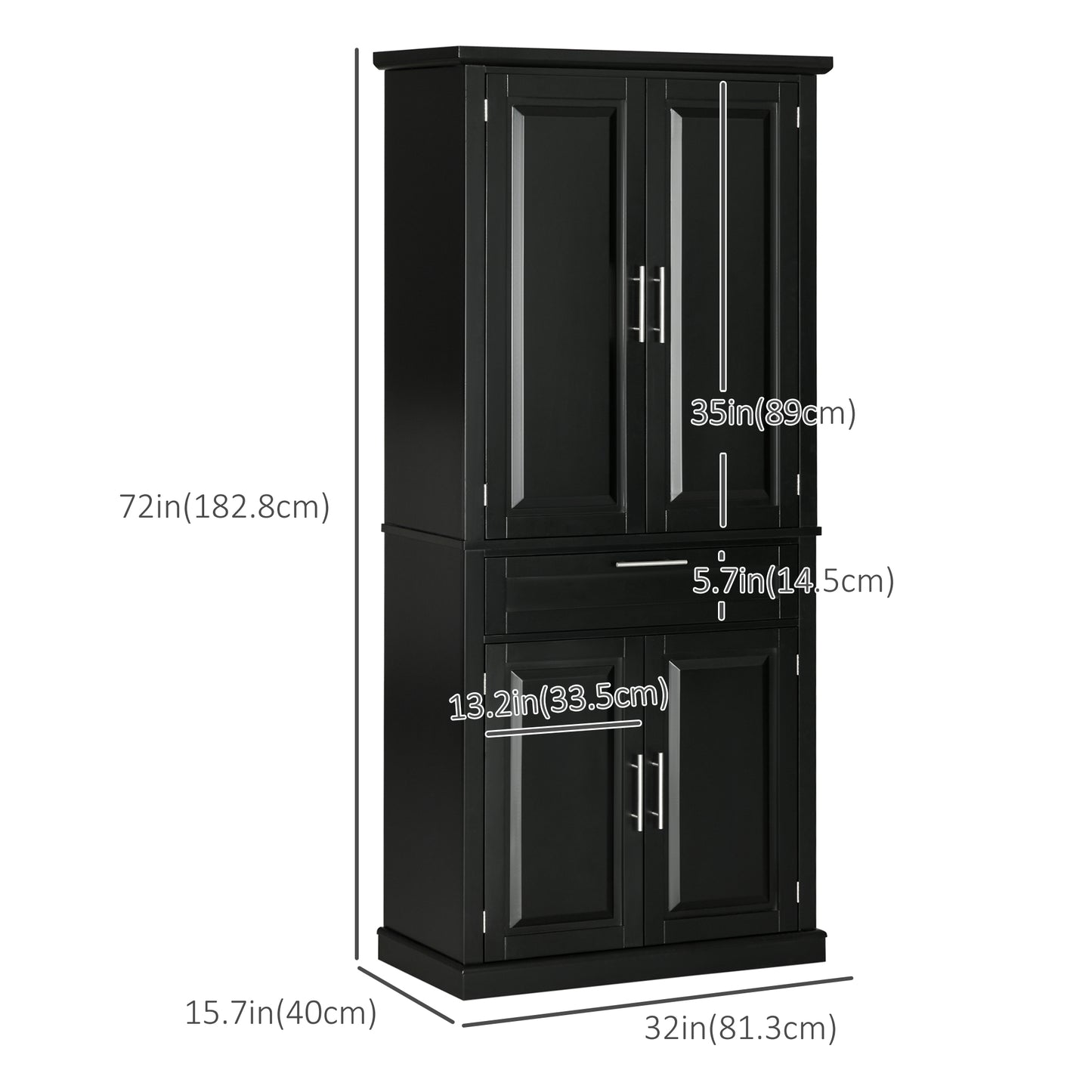 HOMCOM 72" Kitchen Pantry Cabinet, Freestanding Storage Cabinet, 4-Door Cabinet with Drawer and Adjustable Shelves, White