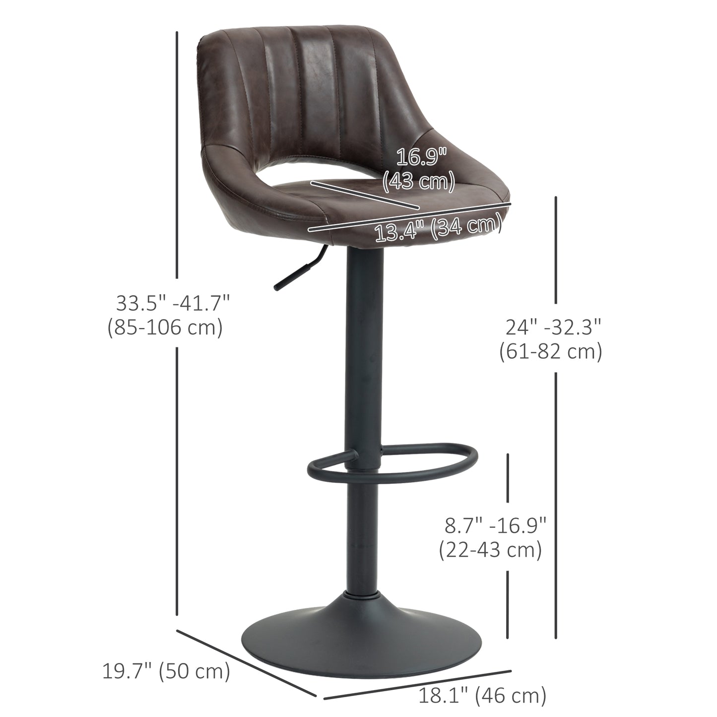 HOMCOM Bar Stools Set of 2, Swivel Counter Height Barstools with Adjustable Height, Linen Upholstered Bar Chairs with Round Metal Base and Footrest, Blue