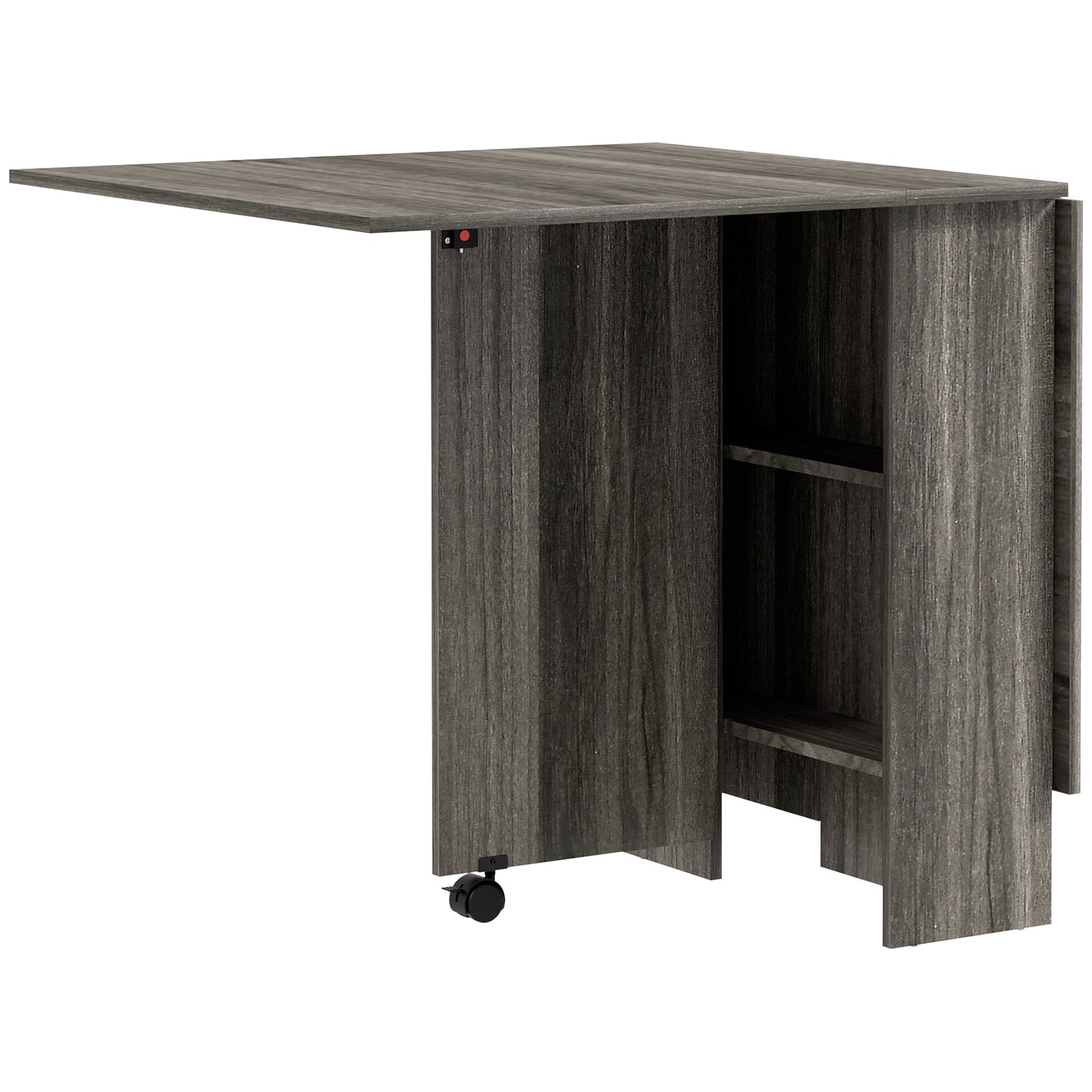 HOMCOM Extendable Dining Table, Collapsible Folding Table w/ 2-tier Shelves and Rolling Casters, Nature Wood