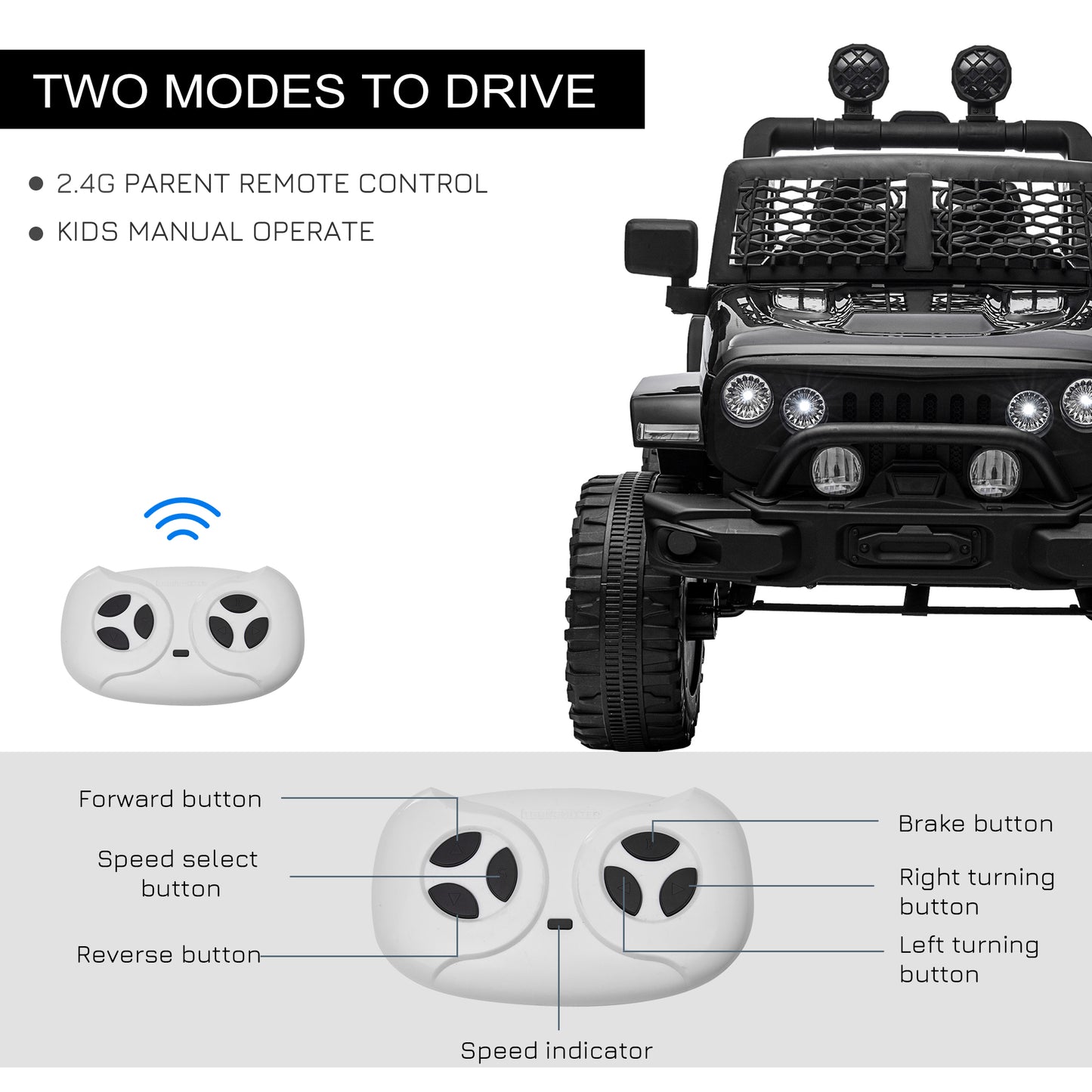 Aosom 12V Battery Powered Kids Ride On Car Off Road Truck Toy w/ Parent Remote, Black