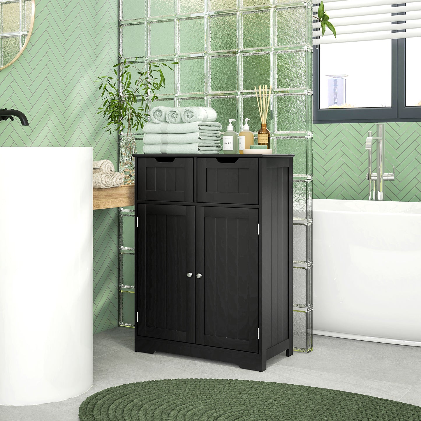 kleankin Bathroom Cabinet, Bathroom Storage Cabinet with 2 Drawers, Adjustable Shelf for Living Room, Entryway, White