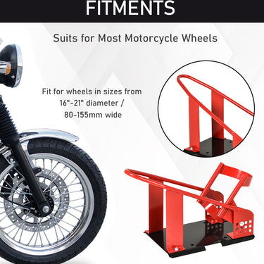 HOMCOM Motorcycle Wheel Chock with 12 Adjustable Pre-Drilled Holes, 990 lbs Capacity, Red