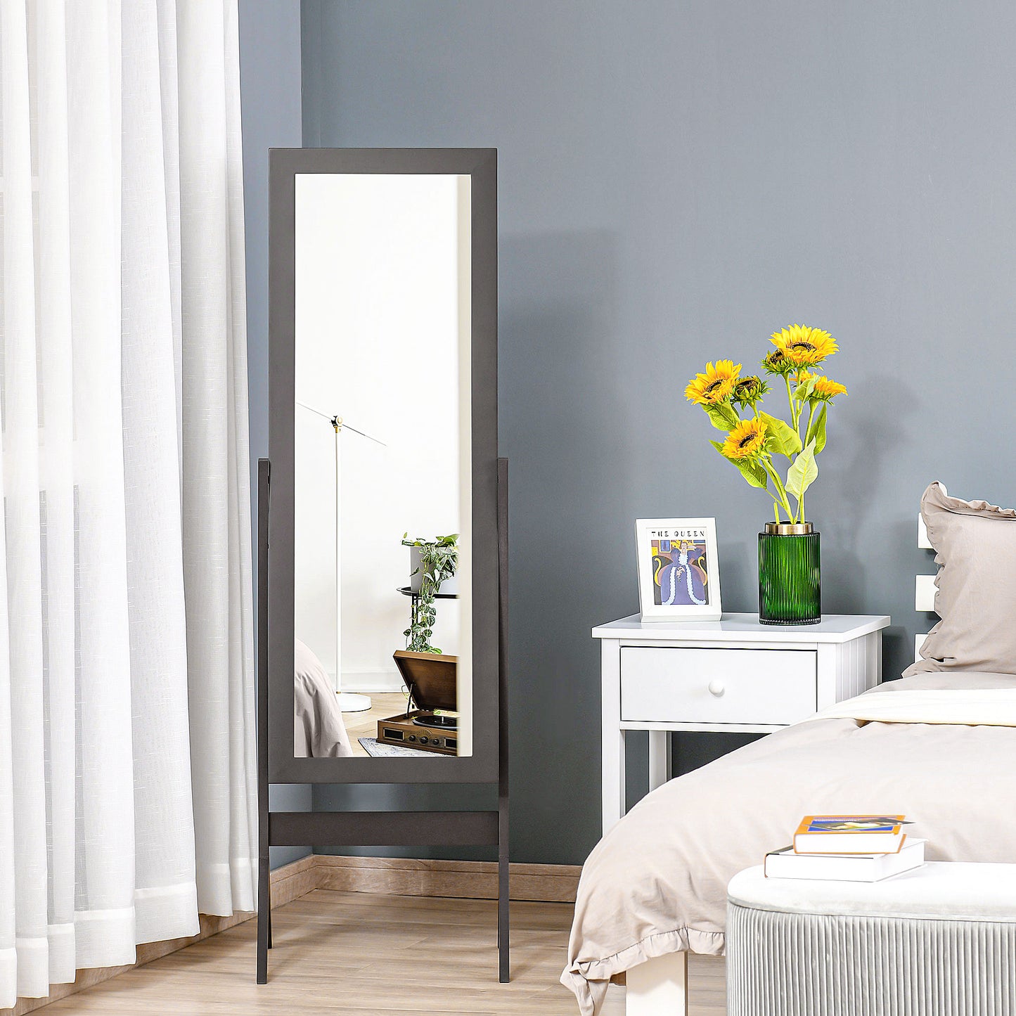 HOMCOM Full Length Mirror, Free Standing Full Body Mirror with Rectangular Frame, Adjustable Angle for Dressing Room, Bedroom, Living Room, Dark Brown