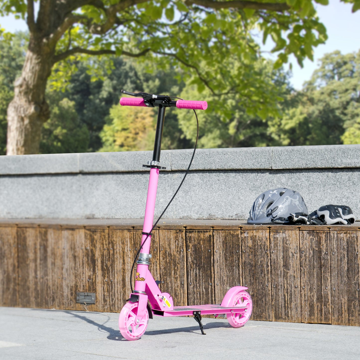 Qaba Scooter for Kids Ages 3-8 with Light Up Wheels, Adjustable Handlebar, Rear Brake & Handbrake for Girls and Boys, Black