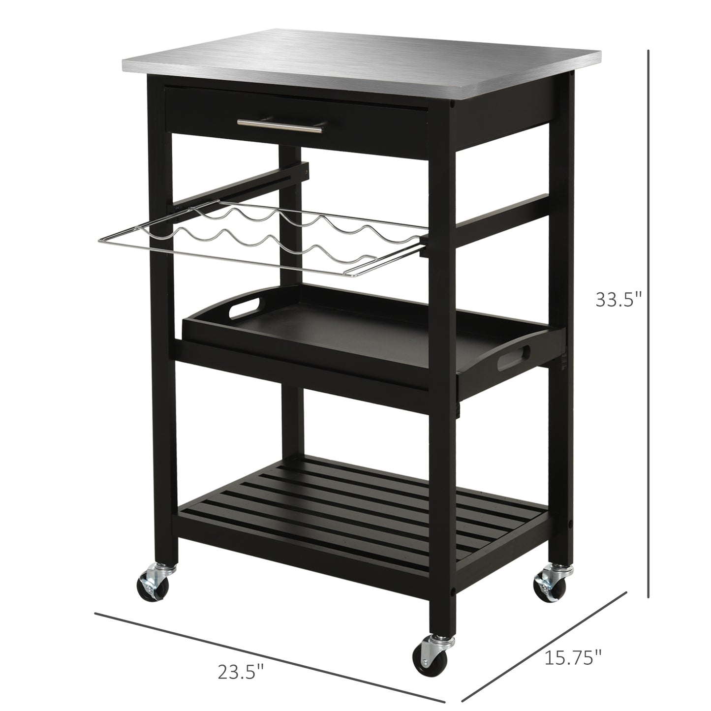 HOMCOM Room Essentials Portable Stainless Steel Top Kitchen Cart with Storage Drawer 3-Tier