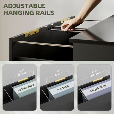 HOMCOM Lateral File Cabinet with 2 Drawers, Modern Filing Cabinet for Letter/A4/Legal Size Files, High Gloss Black