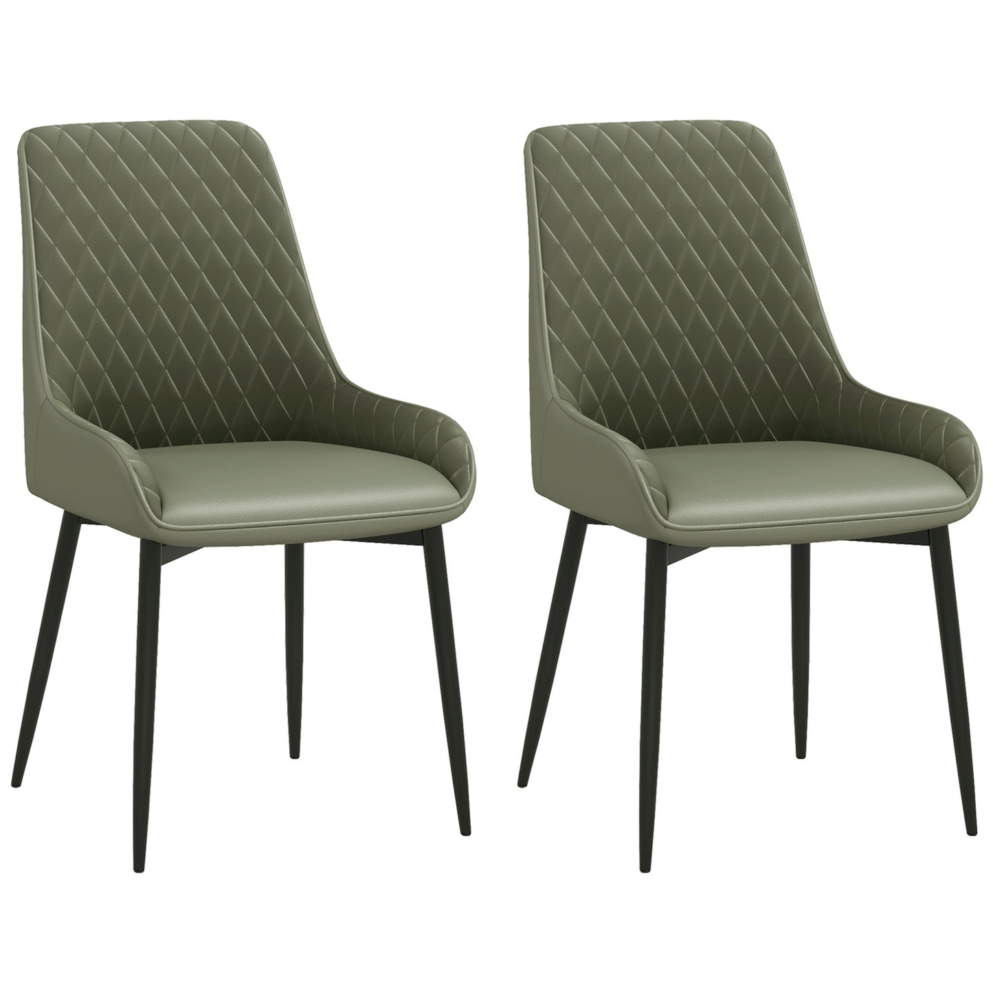 HOMCOM Upholstered Kitchen Chairs, Modern Dining Chairs Set of 2 with Diamond Tufting and Steel Legs for Dining Room, Black