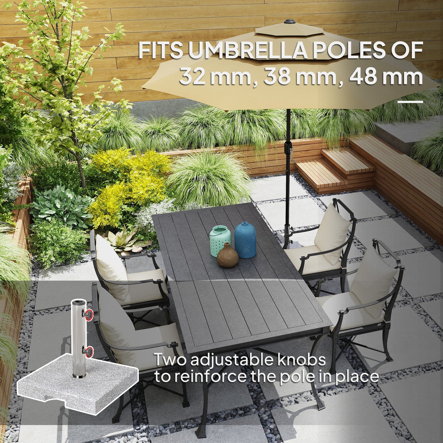 Outsunny Square Patio Umbrella Base, Outdoor Umbrella Stand with Handles 2 Adjustable Knobs, Heavy Duty Patio Umbrella Stand for Garden Deck Poolside, Grey