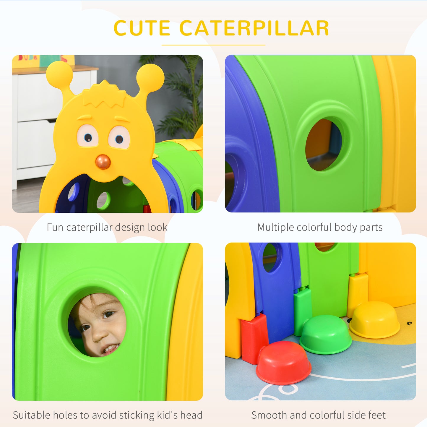 Qaba Lion Design Tunnel for Kids to Crawl Through, for 3-6 Years, Multicoloured