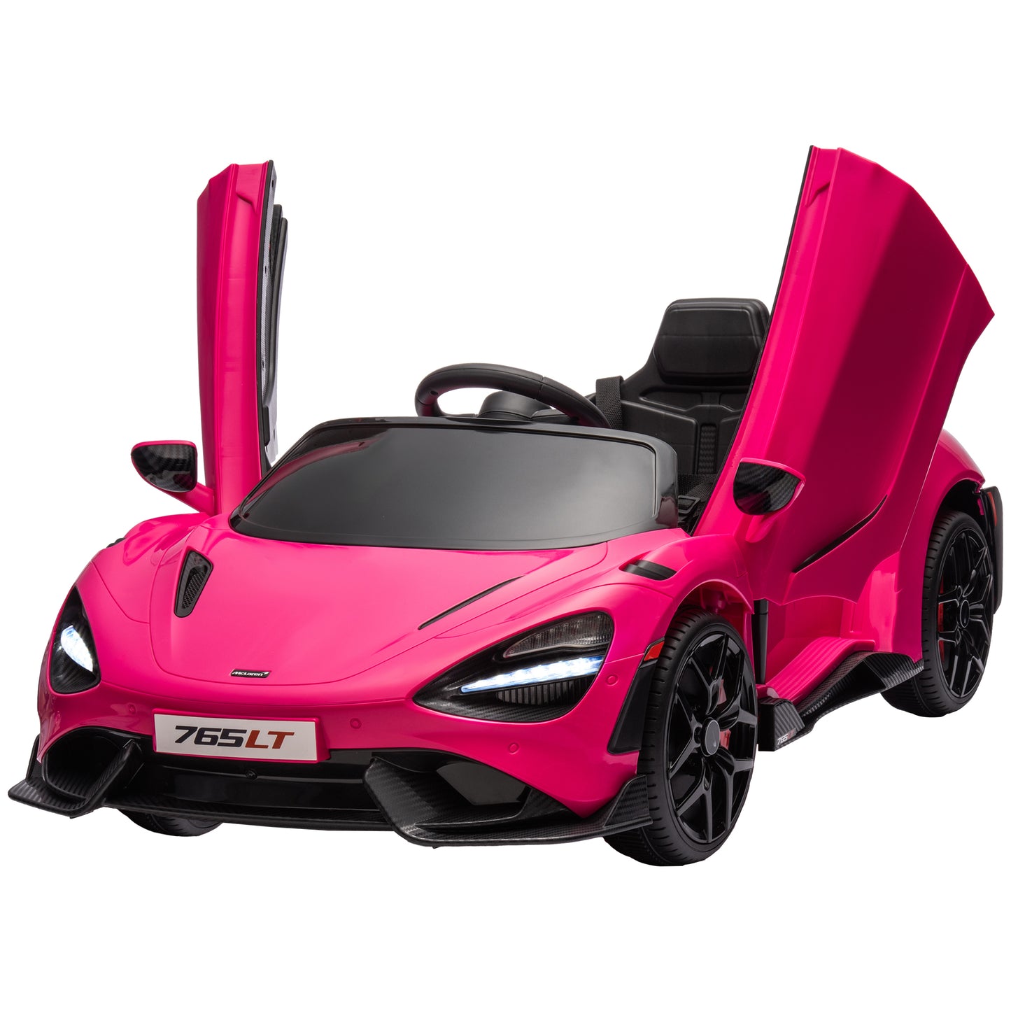 Qaba McLaren 765LT Licensed 12V Kids Electric Car w/ Scissor Doors, Transport Wheels, Remote, Slow Start, Music Horn Pink