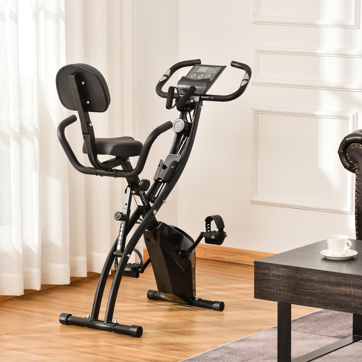 Soozier 3 in 1 Folding Exercise Bike, Foldable Stationary Bike with 8-Level Magnetic Resistance, Adjustable Seat, Black