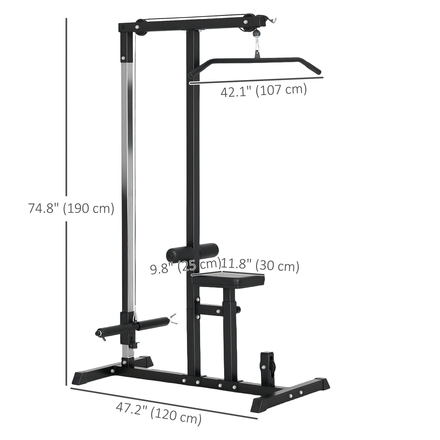 Soozier LAT Pull Down Machine Cable Machine, High and Low Pulley Station with Adjustable Seat, for Home Gym