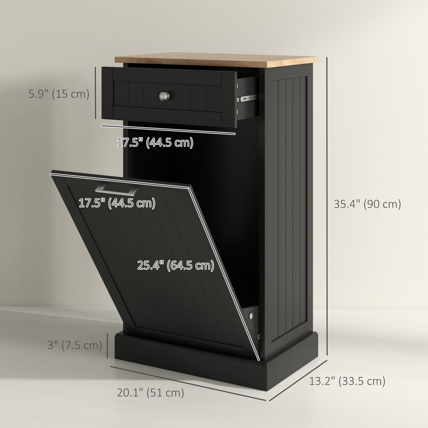 HOMCOM Kitchen Tilt Out Trash Bin Cabinet, Free Standing Recycling Cabinet, Trash Can Holder with Drawer, White
