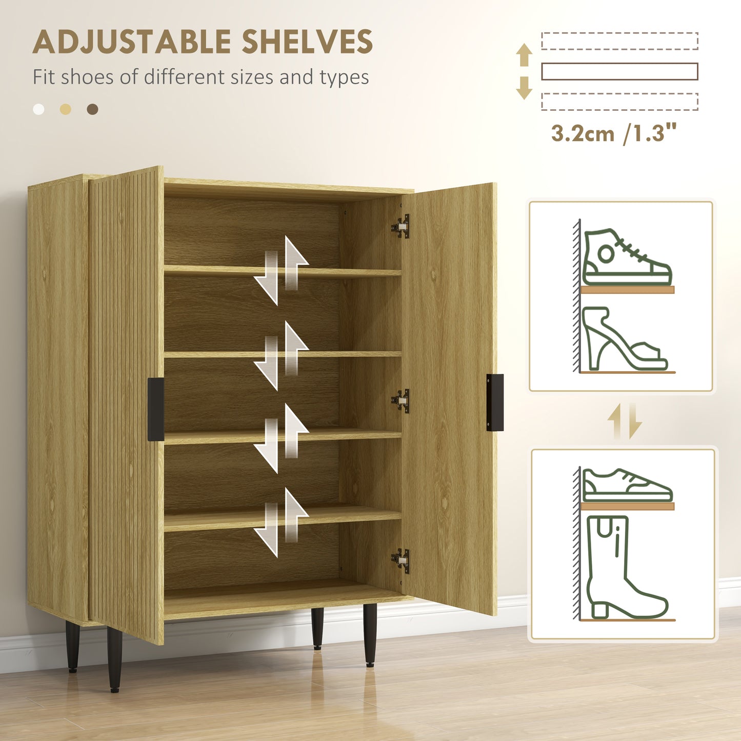 HOMCOM Entryway Shoe Cabinet with 5-Tier Shelving and Adjustable Shelves, 15 Pair Shoe Storage Organizer for Hallway, Oak