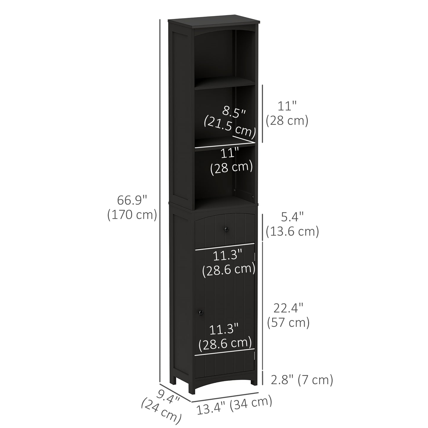 HOMCOM Tall Wooden Bathroom Cabinet Storage Organizer Kitchen Bedroom Decorative