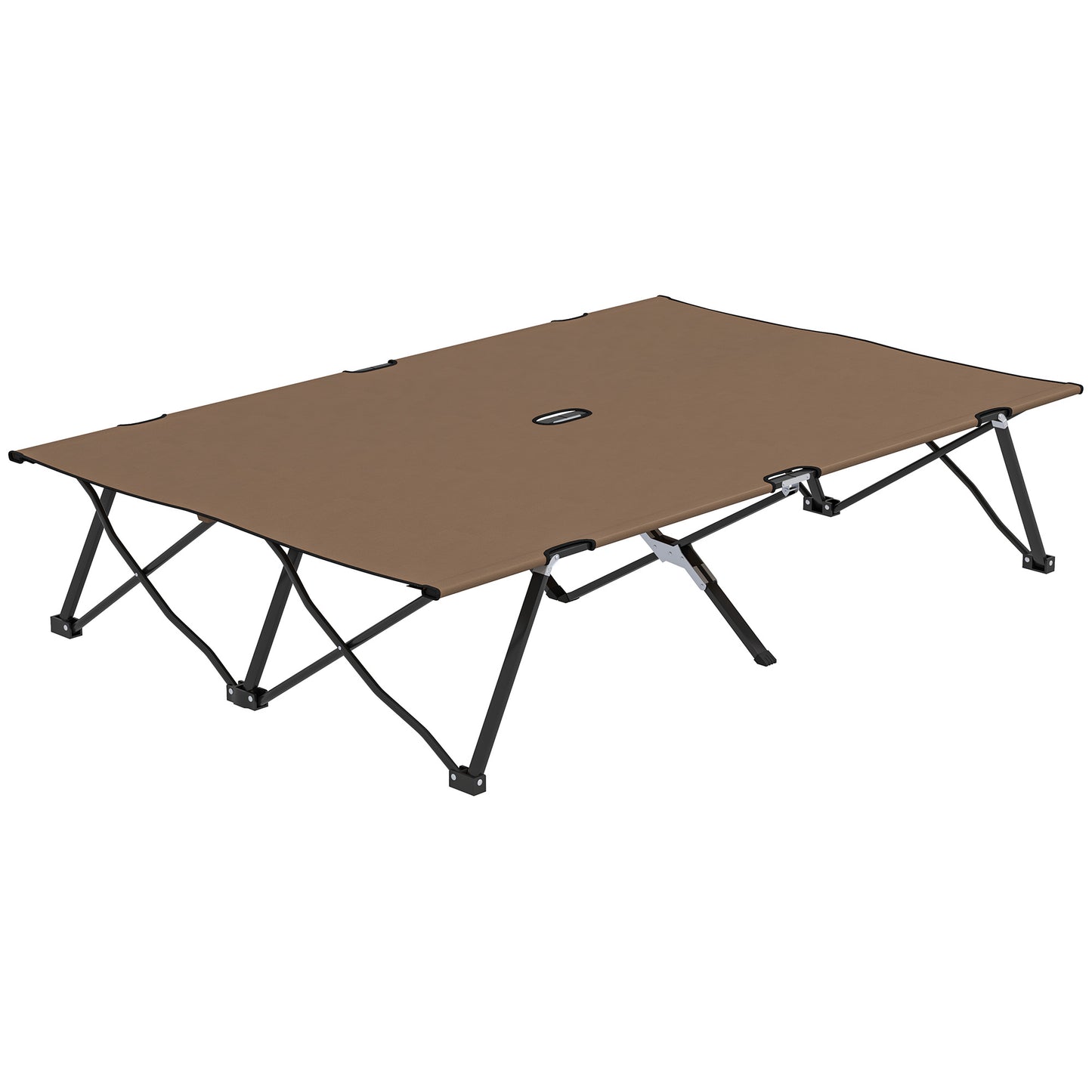Outsunny 76" Two Person Folding Camping Cot Outdoor Portable Double Cot Wide Military Sleeping Bed w/ Carrying Bag Blue