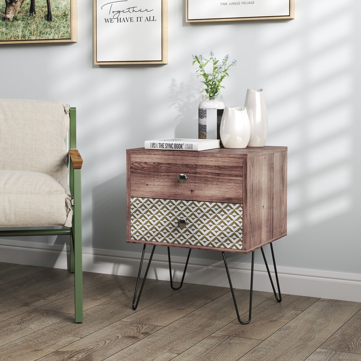 HOMCOM Side Table with Drawers, Nightstand, Bedside Table, Sofa End Table, for Bedroom, Brown