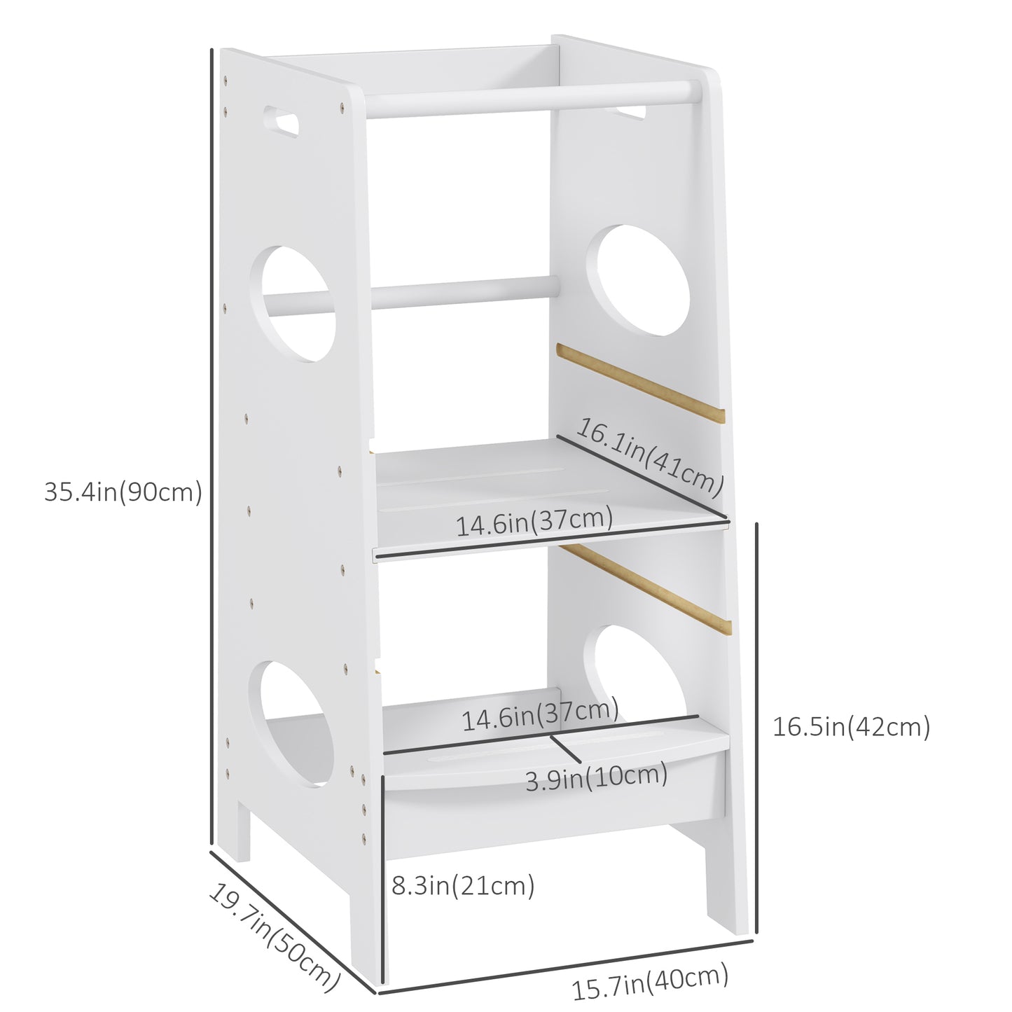 HOMCOM Toddler Tower Kitchen Helper with 3-Level Adjustable Height, Heavy-Duty Kids Step Stool with Safety Rail, White