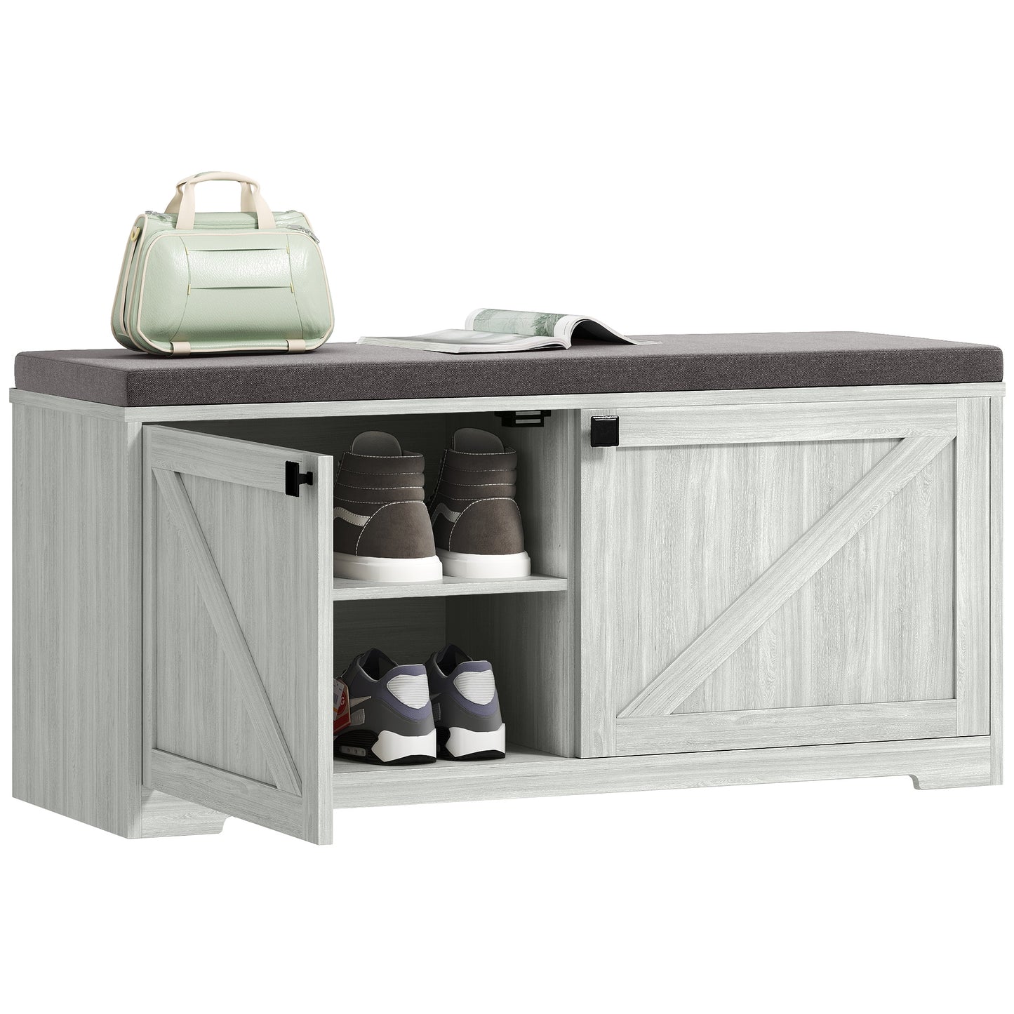 HOMCOM Shoe Storage Bench with Padded Seat, Entryway Bench Holds up to 352 lb, Shoe Organizer, 8 Pairs, Light Grey