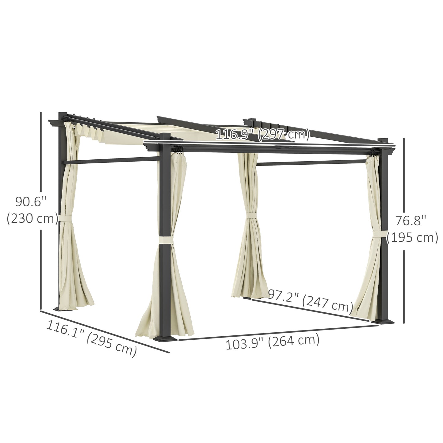 Outsunny Metal Pergola with Sliding Roof Canopy, Retractable Pergola Canopy, 10' x 10', Dark Grey