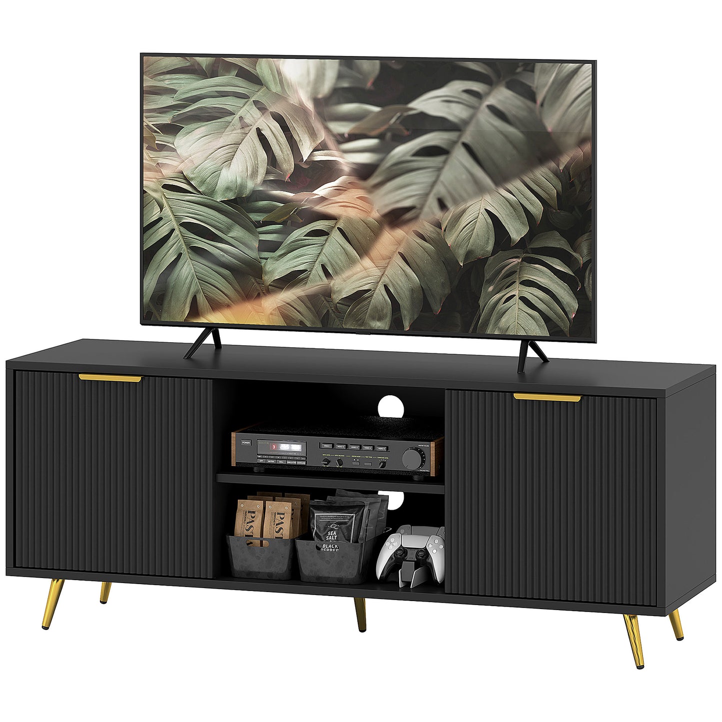 HOMCOM TV Stand with Storage for 55 Inch TV, Modern TV Cabinet with 2 Open Shelves and 2 Cabinets for Living Room, White