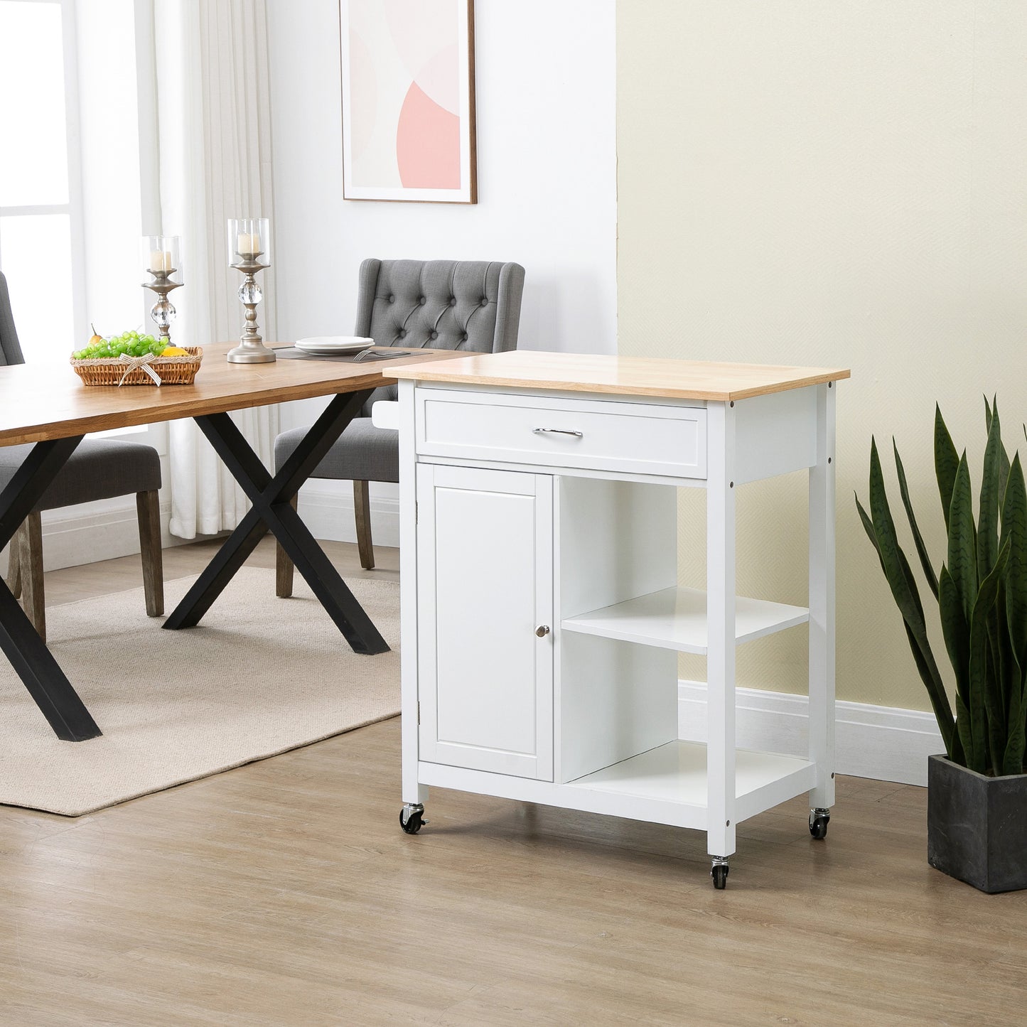 HOMCOM Rolling Kitchen Cart with Wood Top and Drawer, Kitchen Island on Wheels for Dining Room, Grey