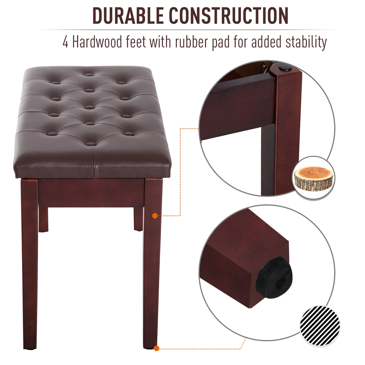 HOMCOM 30" Piano Bench with Padded Cushion and Storage, Faux Leather Keyboard Bench with Solid Wood Legs, Black