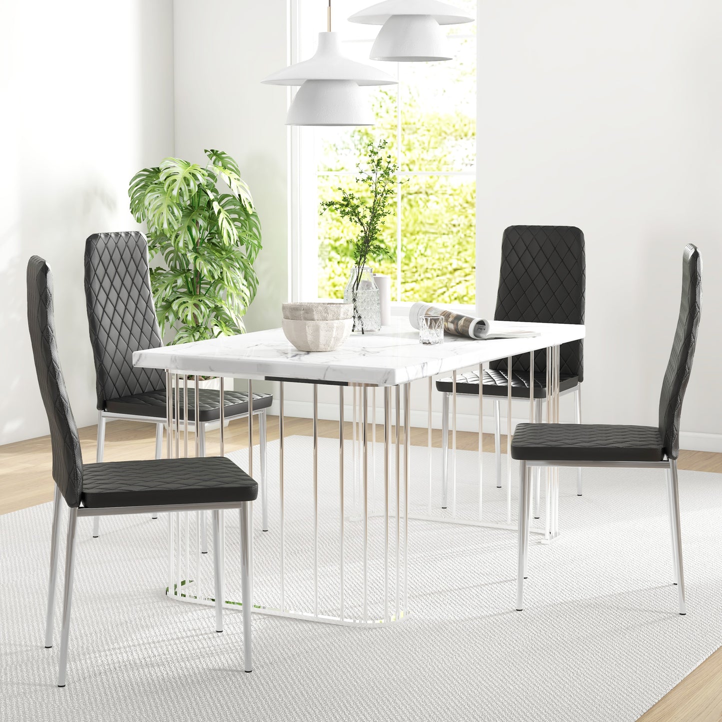 HOMCOM Kitchen Chairs Set of 4, Dining Chairs w/ Faux Leather Upholstery and Steel Legs for Living Room, Dining Room, Grey