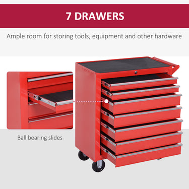 HOMCOM 7 Drawer Roller Tool Chest, Mobile Lockable Toolbox, Storage Organizer with Handle for Workshop Mechanics Garage, Red