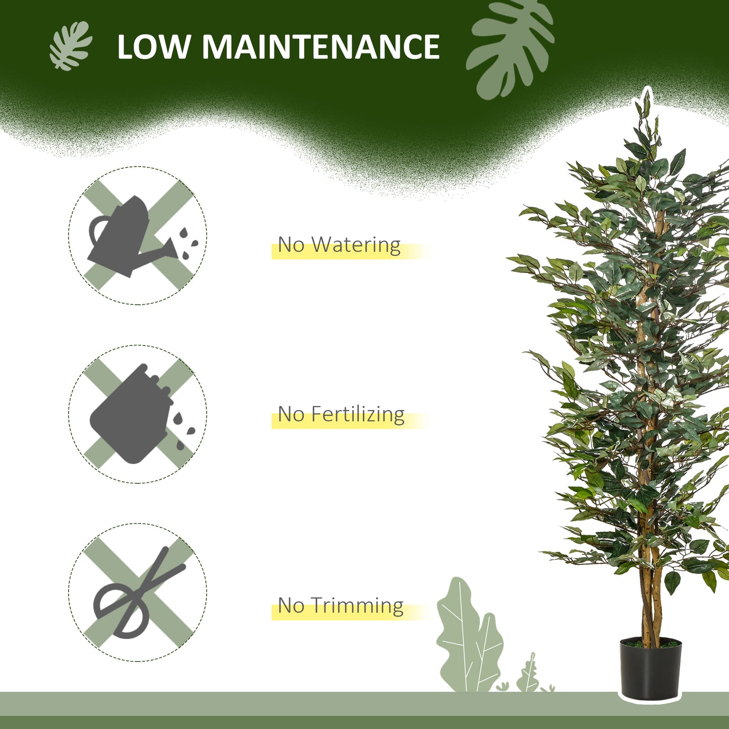 HOMCOM 5FT Artificial Ficus Tree, Fake Tree with Leaves, Faux Plant in Nursery Pot for Indoor Decoration