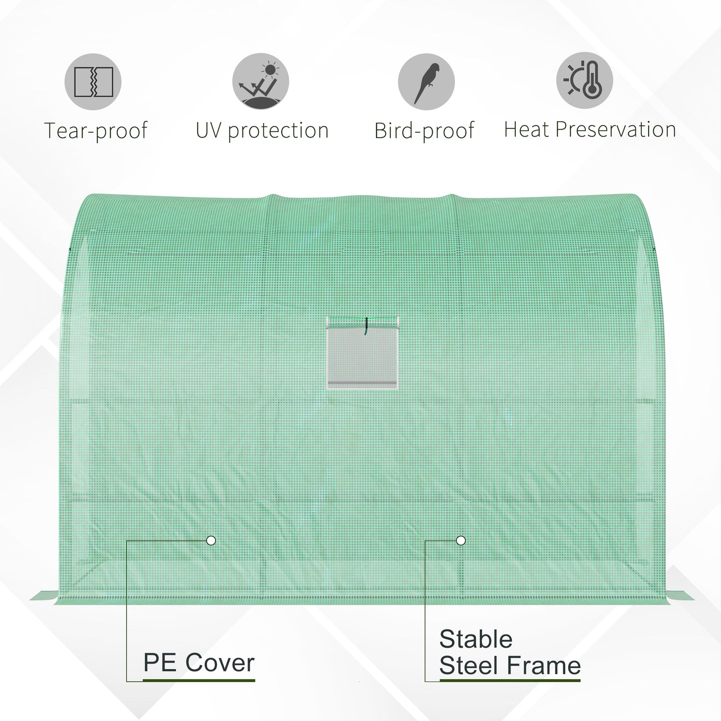 Outsunny Walk-in Wall Lean-to Greenhouse, 10' x 5' x 7' Outdoor Gardening Green House with PE Cover, Windows, Shelves and 2 Zipper Doors, Green