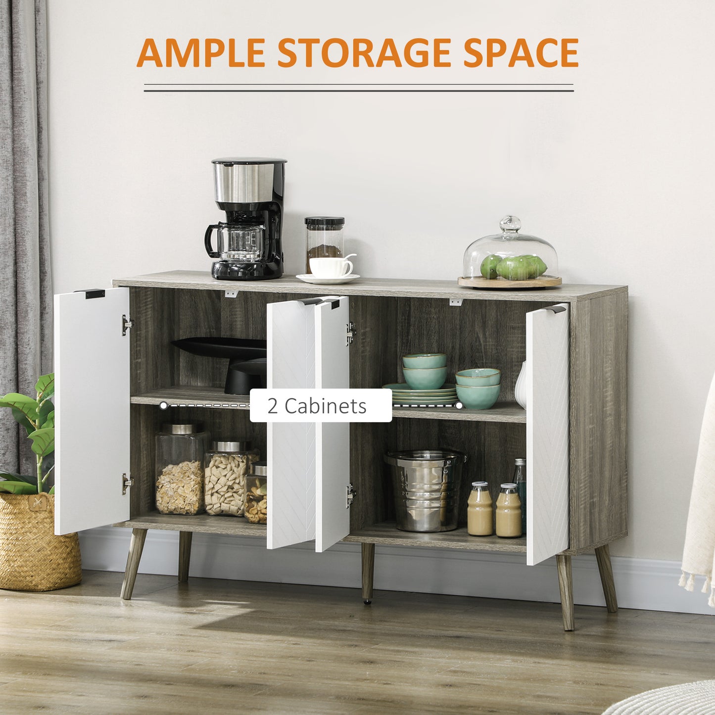 HOMCOM Modern Sideboard and Buffet, Dining Room Cabinet with Adjustable Shelves for Kitchen, Living Room, Natural