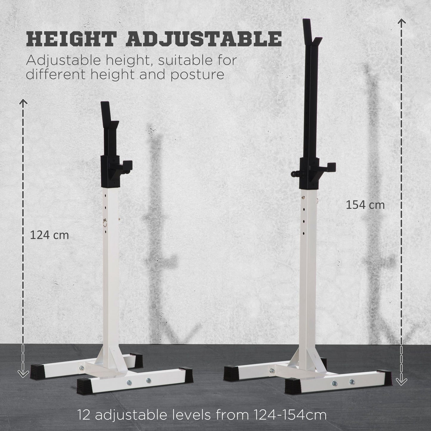 Soozier Adjustable Barbell Rack Stable Power Squat Stand Portable 2 Bars Barbell Holder Weight Rack, Black and White