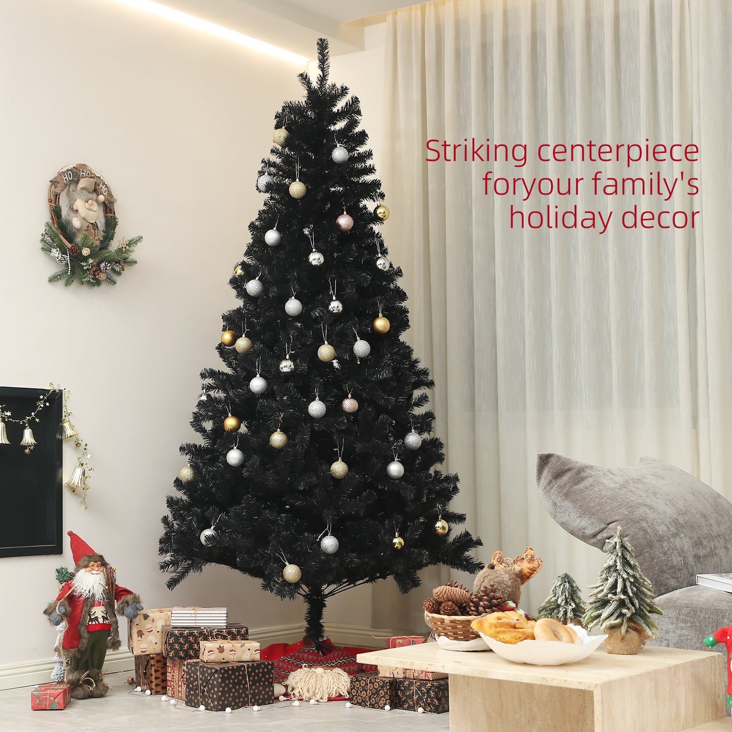 HOMCOM 7.5ft Artificial Christmas Trees with Auto Open and Steel Base, Black