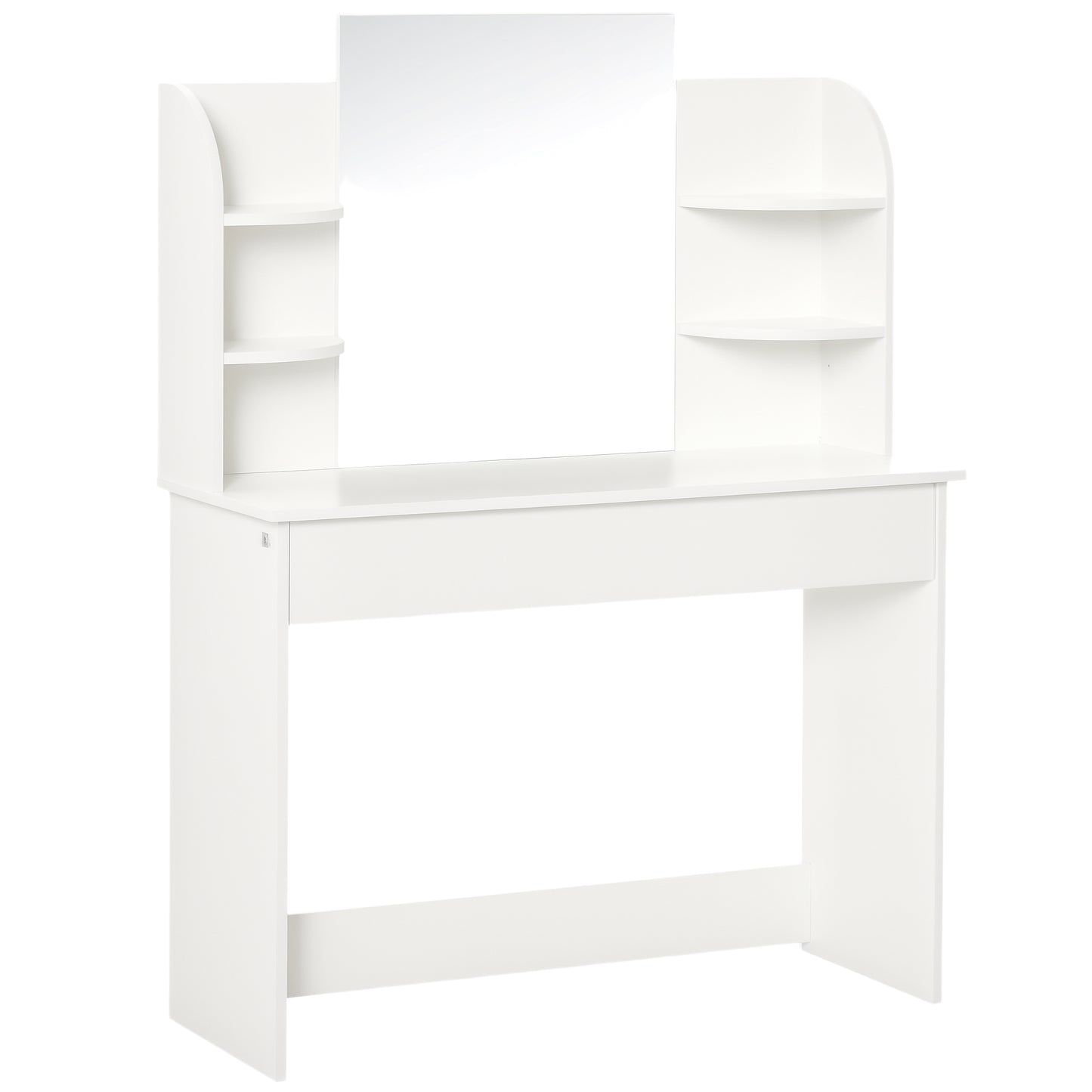 HOMCOM Vanity Desk with Mirror, Makeup Vanity with Open Shelves and Drawer, Dressing Table for Bedroom, White