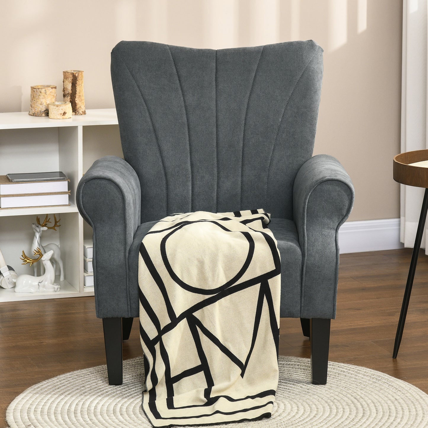 HOMCOM Fabric Armchair, Modern Accent Chair with Wood Legs for Living Room, Bedroom, Home Office, Beige
