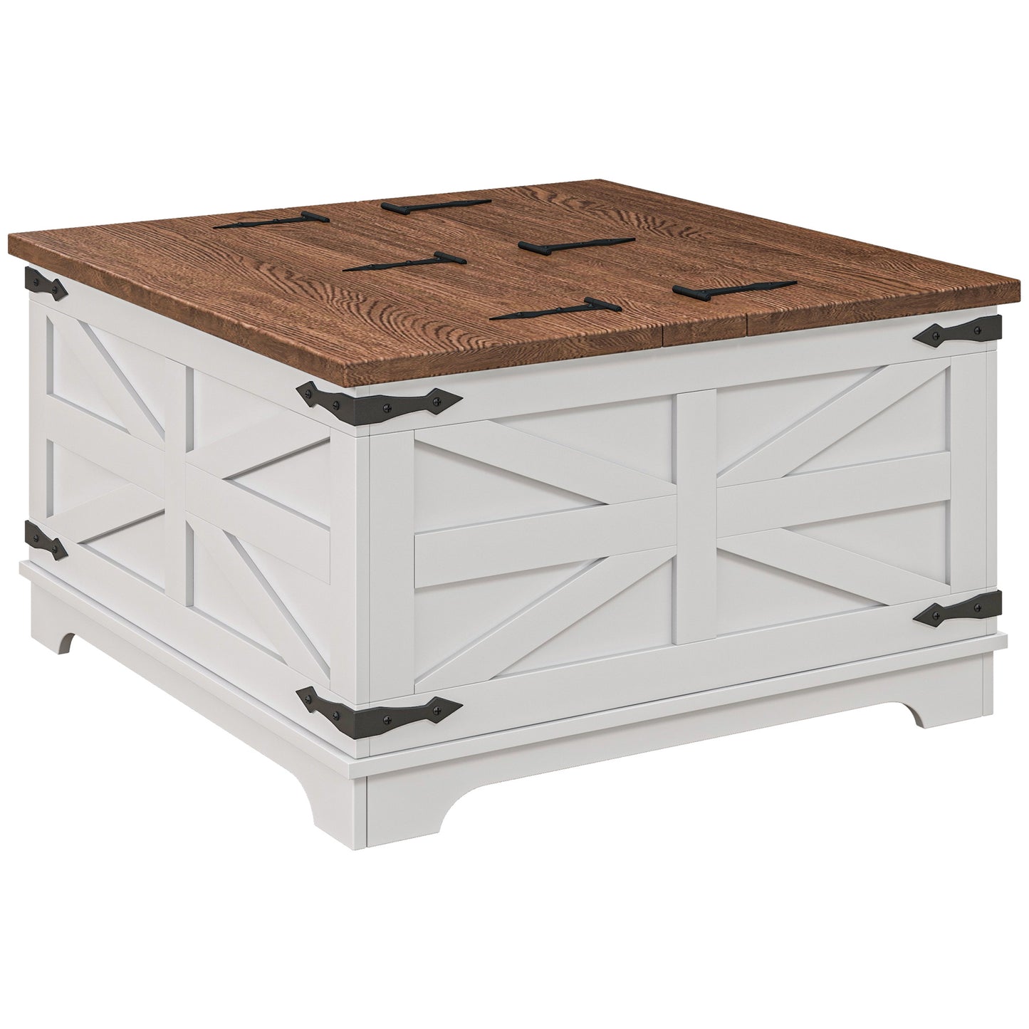 HOMCOM Farmhouse Coffee Table, Square Center Table with Flip-top Lids, Hidden Storage Compartment, Black
